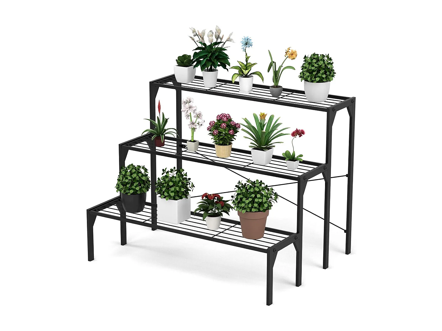 3-stufiger Metall Blumentreppe Blumenregal Pflanzenständer Pflanzenregal Metallkonstruktion Metall