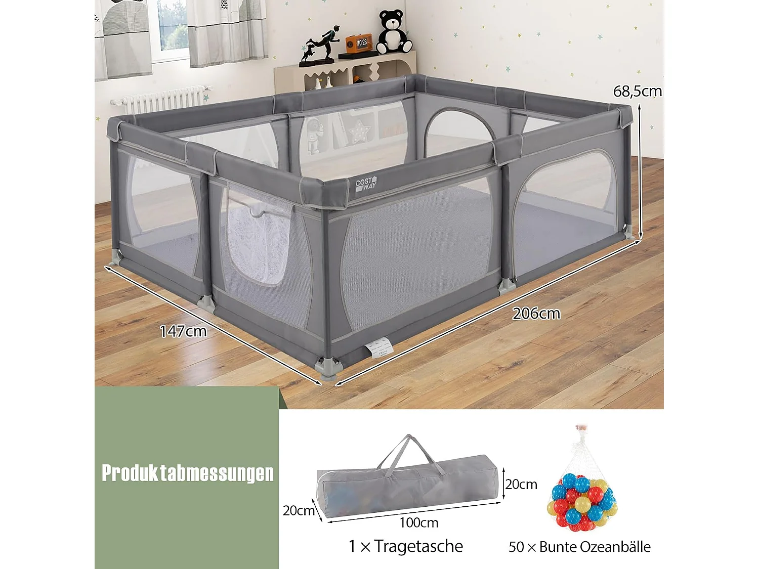 Baby Laufstall mit 50 Bällen