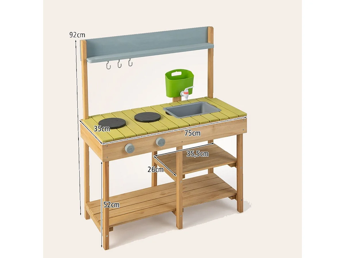 Cuisine d'extérieur pour enfants avec fonction eau & crochets & étagère amovible