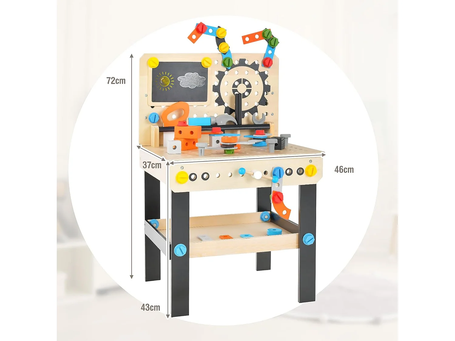 Werkbank Holz mit Tafel