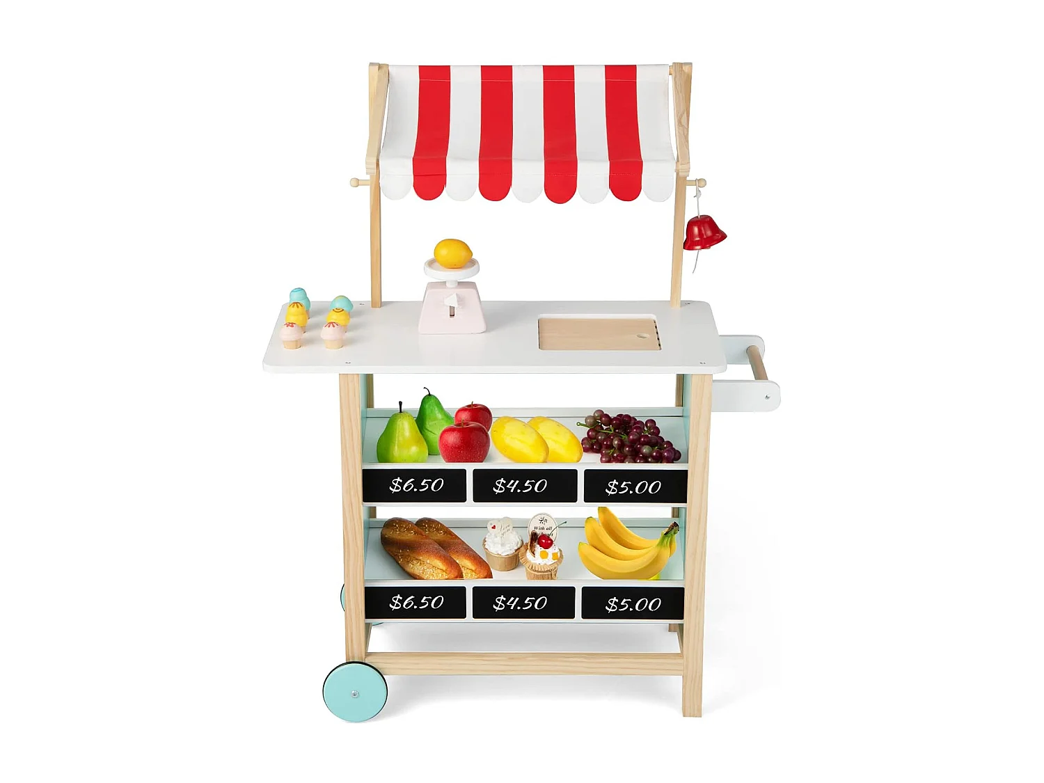 Marchande pour Enfant Chariot à Crème Glacée en Bois Grande Jouet d'Imitation pour Jeux de rôle 79x29,5x100cm Dès 3 Ans Rouge