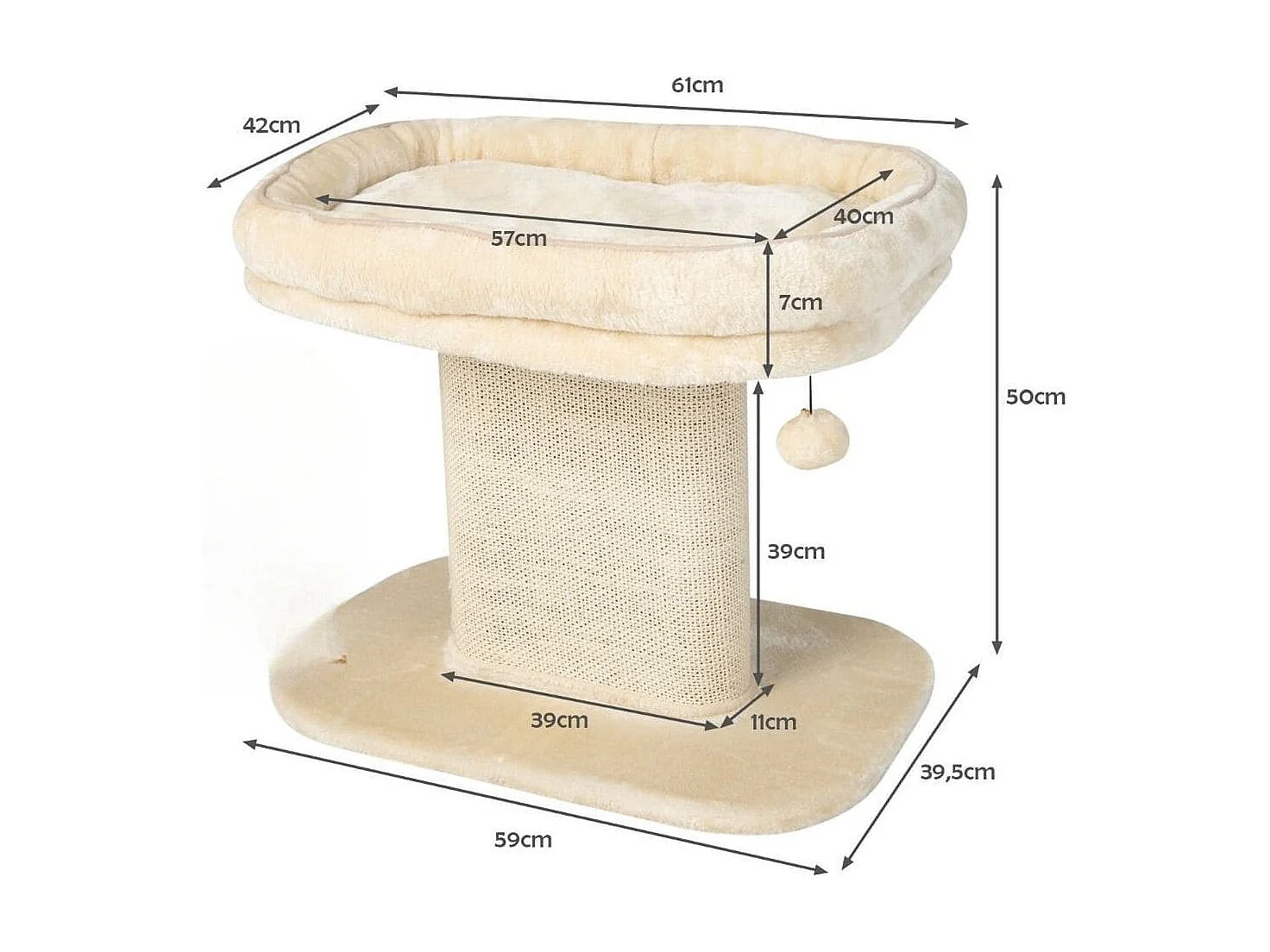 Moderner Kratzbaum Katzenmöbel mit großer Plüschsitzfläche & Sisal-Kratzplatte Beige