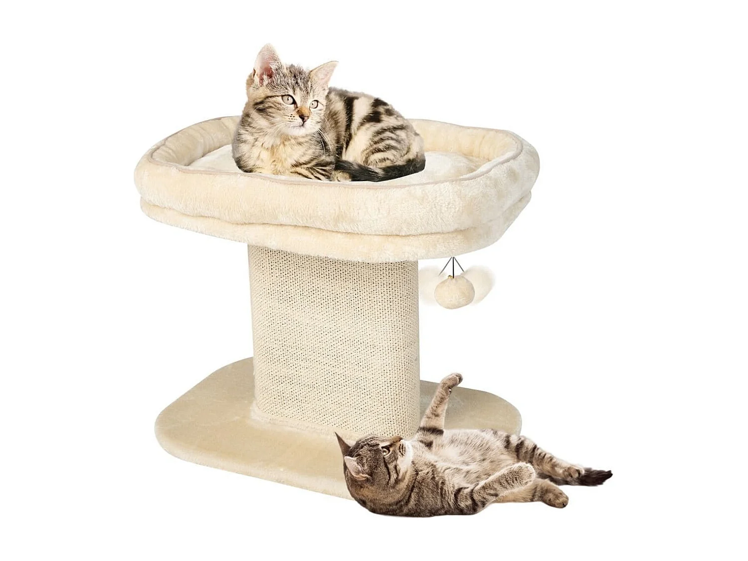 Moderner Kratzbaum Katzenmöbel mit großer Plüschsitzfläche & Sisal-Kratzplatte Beige