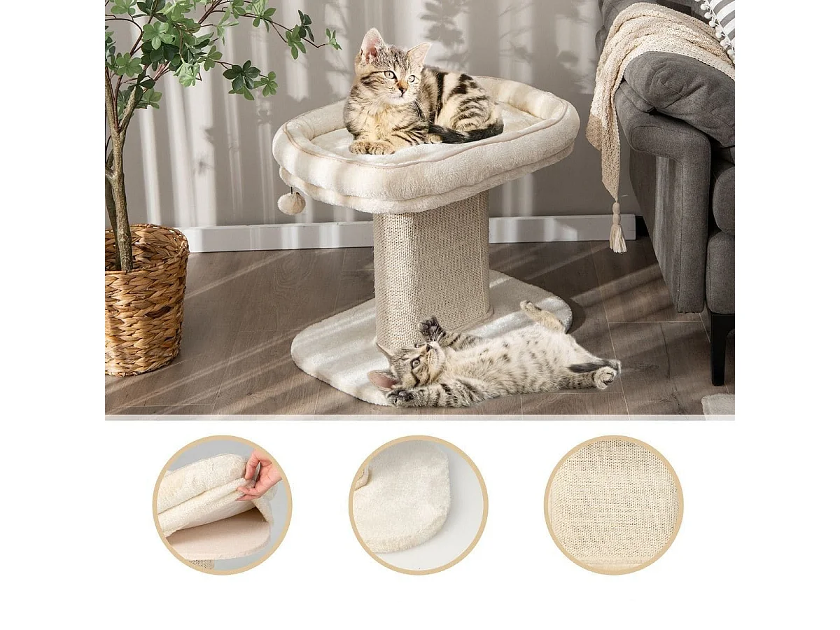 Moderner Kratzbaum Katzenmöbel mit großer Plüschsitzfläche & Sisal-Kratzplatte Beige