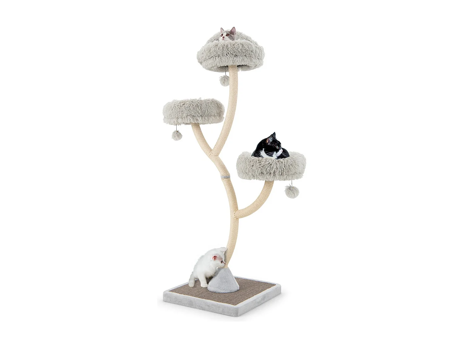 178 cm Katzenbaum mit Sisal-Kratzsäulen & 3 Warmen Liegeflächen & Plüschbälle Grau