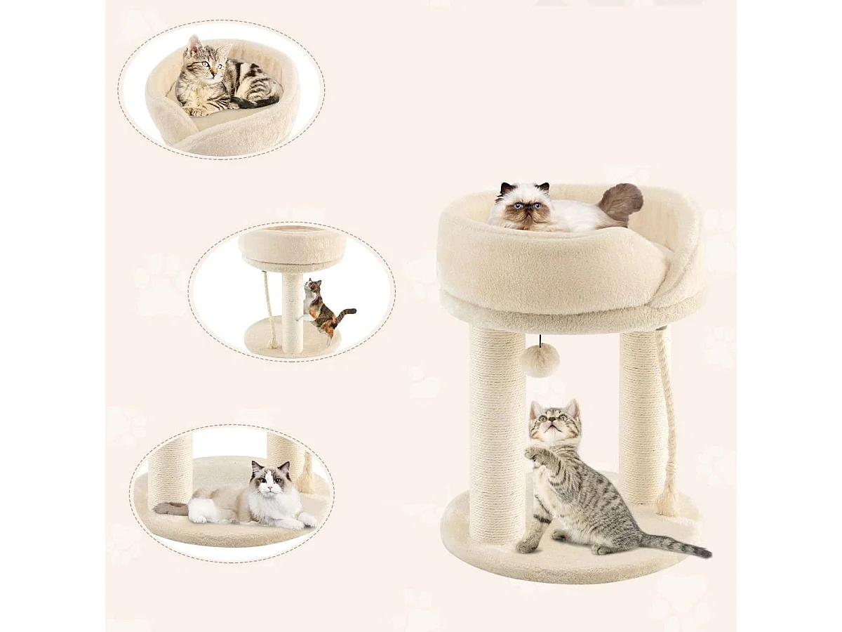 Katzenbaum Katzenkratzbaum mit Weicher Sitzfläche Sisalturm für Katzen Beige