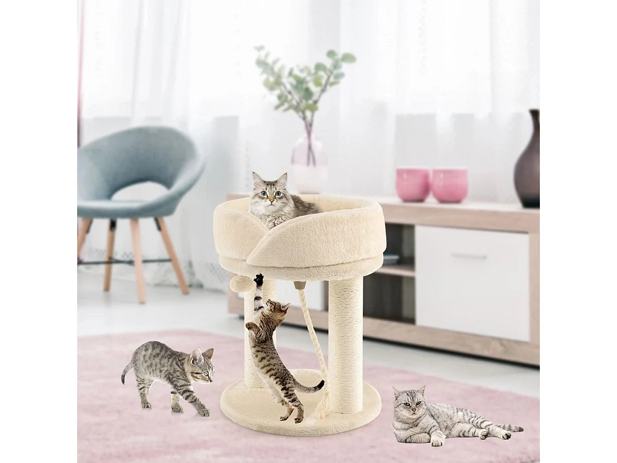 Katzenbaum Katzenkratzbaum mit Weicher Sitzfläche Sisalturm für Katzen Beige