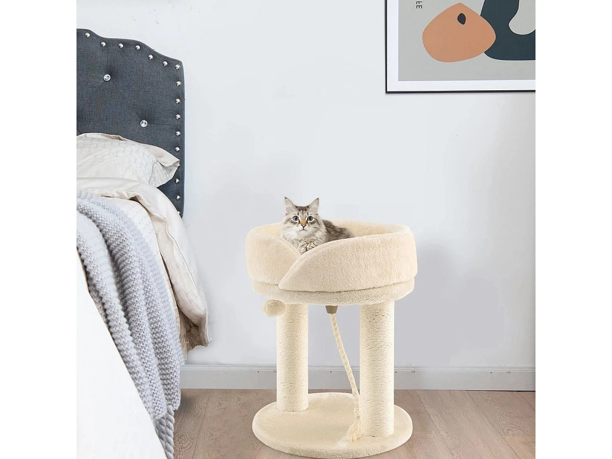 Katzenbaum Katzenkratzbaum mit Weicher Sitzfläche Sisalturm für Katzen Beige