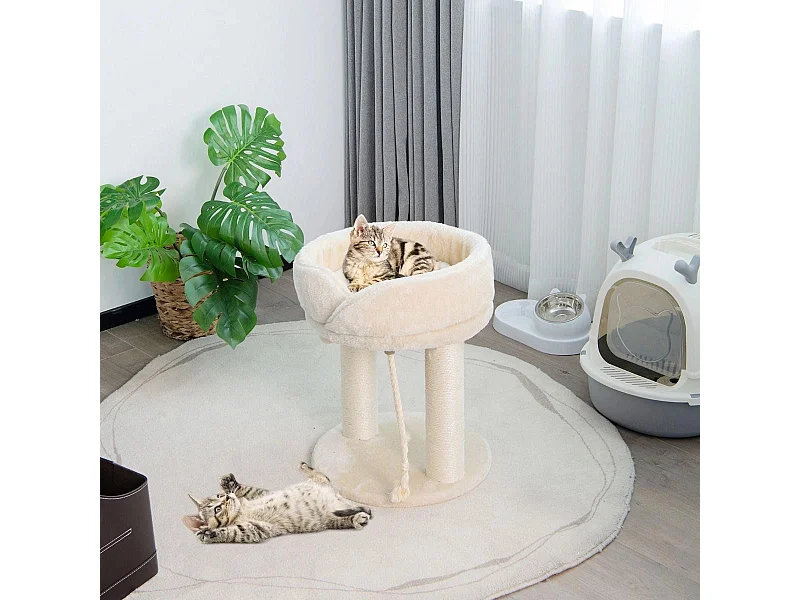 Katzenbaum Katzenkratzbaum mit Weicher Sitzfläche Sisalturm für Katzen Beige