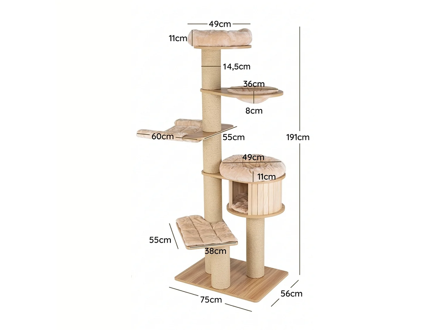 Arbre à chat à plusieurs niveaux avec niche – Panier pour chat