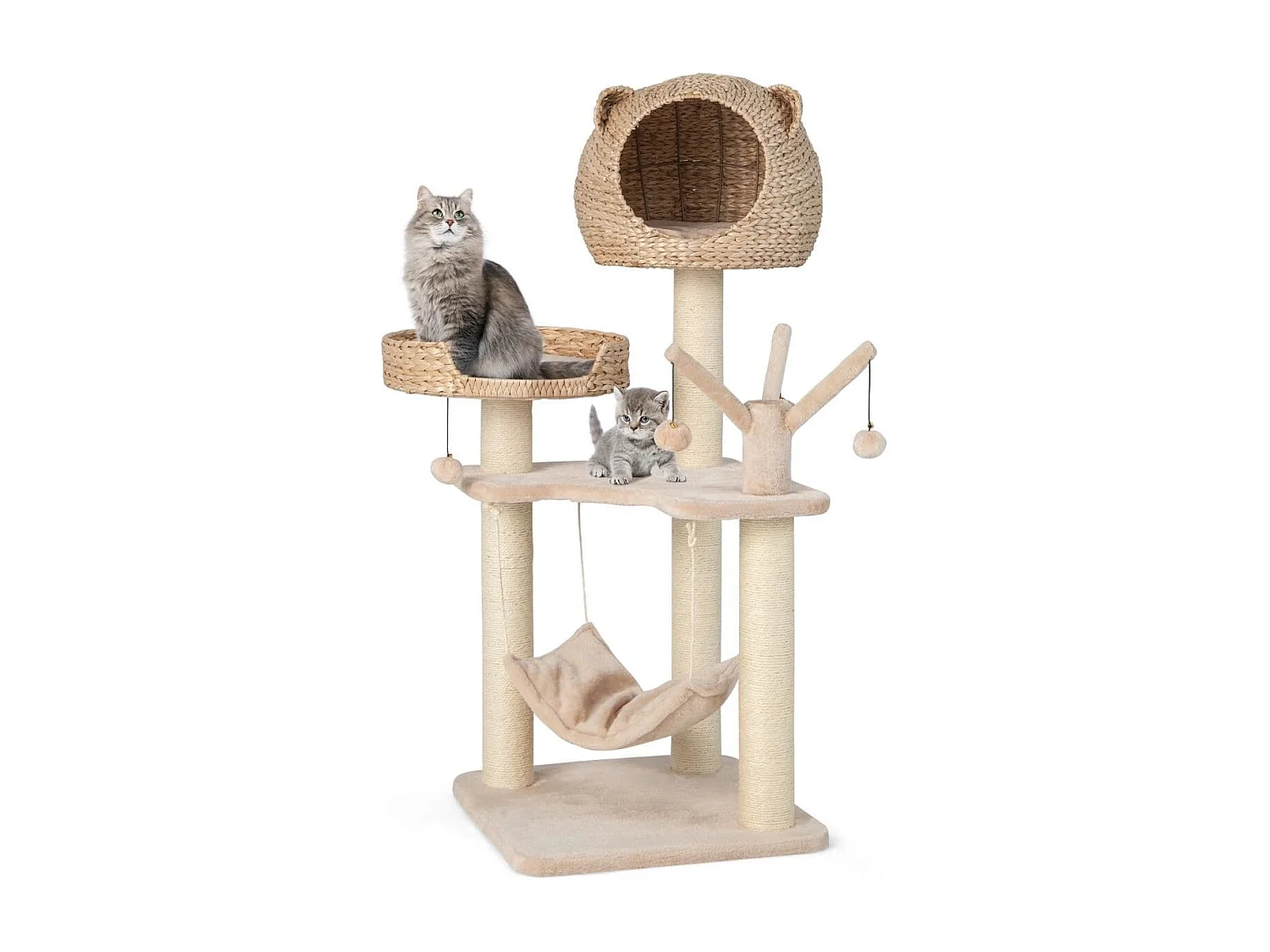 Torre per gatti alta 121cm con casetta in pelo grande letto amaca, Centro di attività per gattini Naturale