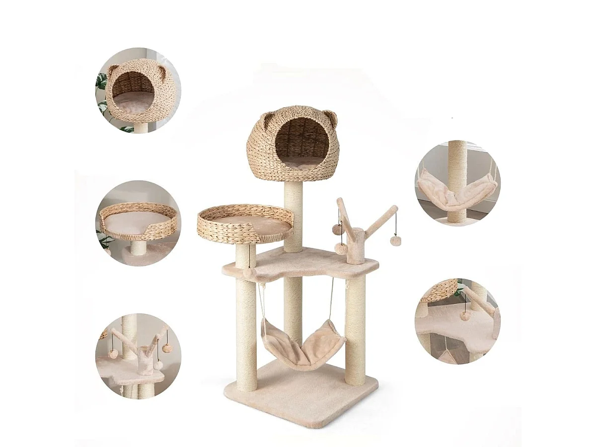 Torre per gatti alta 121cm con casetta in pelo grande letto amaca, Centro di attività per gattini Naturale