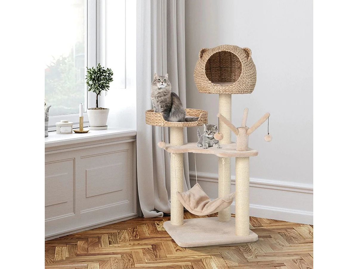 Torre per gatti alta 121cm con casetta in pelo grande letto amaca, Centro di attività per gattini Naturale