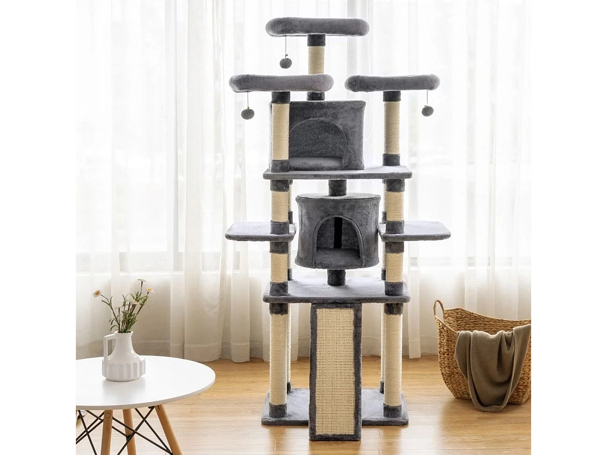 170cm Kratzbaum Kletterbaum Katzenbaum Katzenkratzbaum Kratzmöbel Kratzstämme Höhle mit Spielbälle