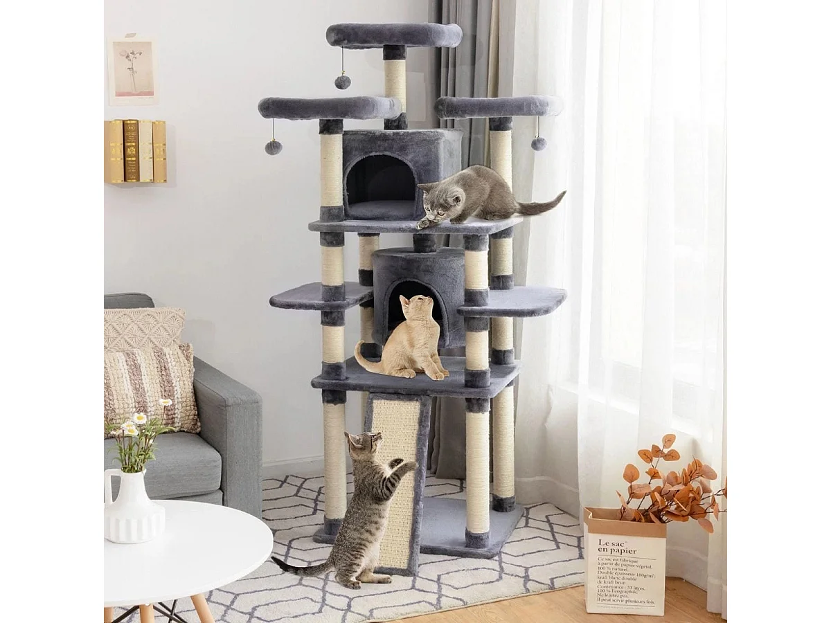 170cm Kratzbaum Kletterbaum Katzenbaum Katzenkratzbaum Kratzmöbel Kratzstämme Höhle mit Spielbälle