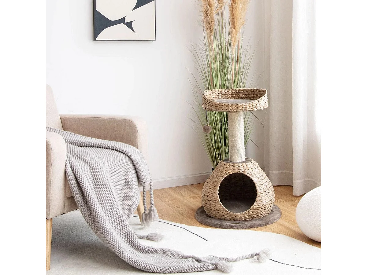 Klein Katzenbaum mit Höhle & Natürlichem Sisal & Handgefertigter Korb ? 48 x 70,5 cm