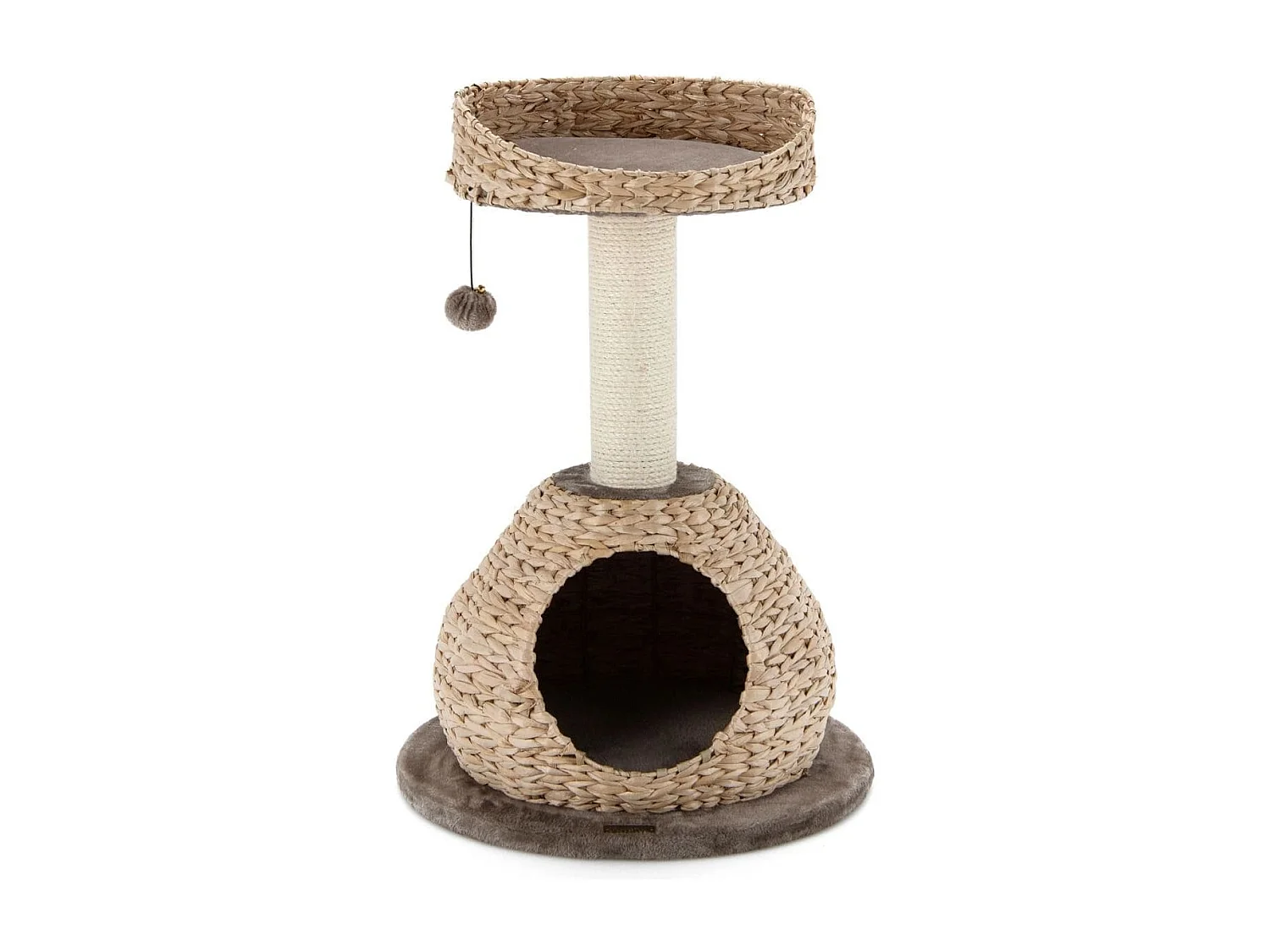 Albero per gatti da interno con palo tiragraffi in sisal naturale, Centro attività torre con pallina appesa Marrone