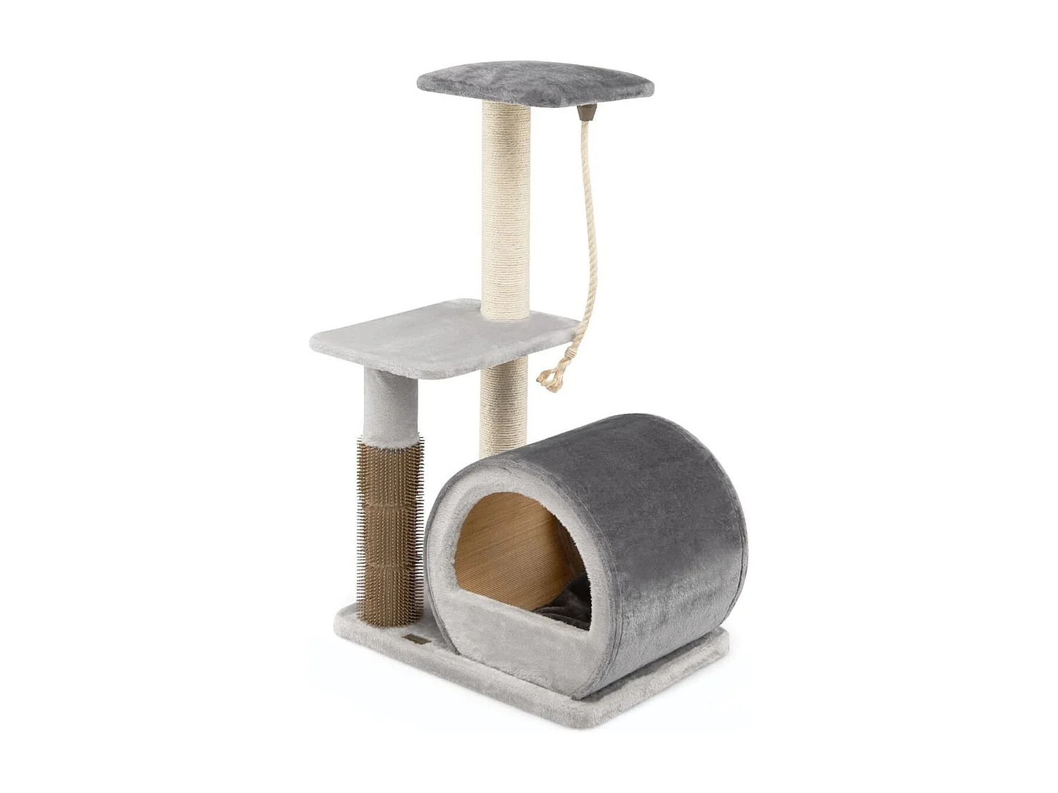 92 cm Kratzbaum mit Bambus Höhle & Kratzbrett & Pflegebürste & Ball & Plüschsitz Grau