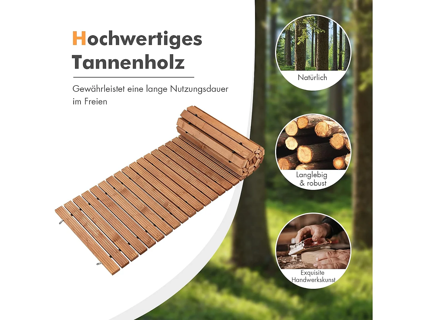 Ausrollbarer Garten-Holzweg 245 × 55 cm