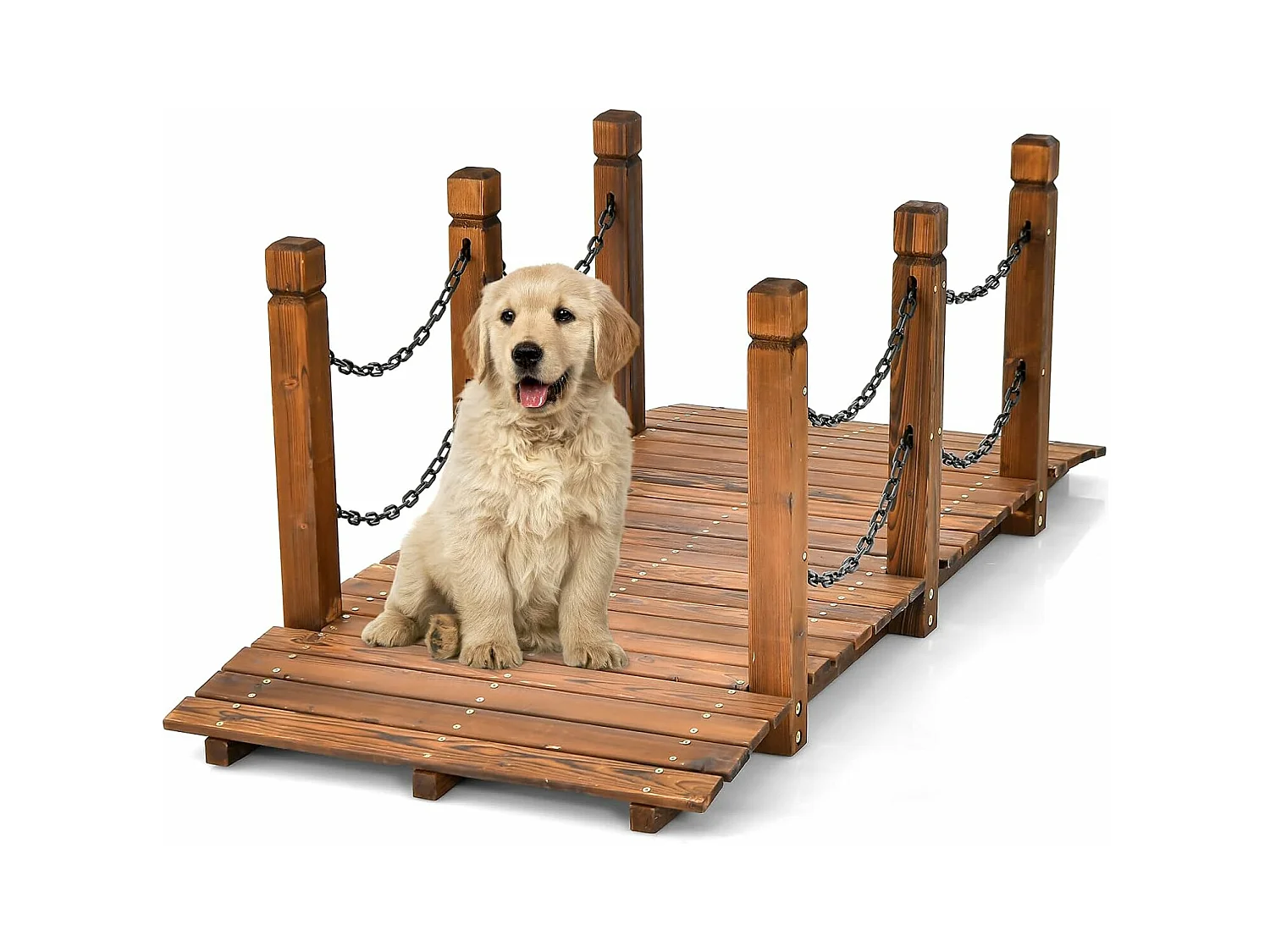 Holzbrücke mit Geländer, Gartenbrücke Teichbrücke, Zierbrücke belastbar bis 120kg, Dekobrücke für Garten, Teich, Bach, Bauernhof, 150x67x55 cm