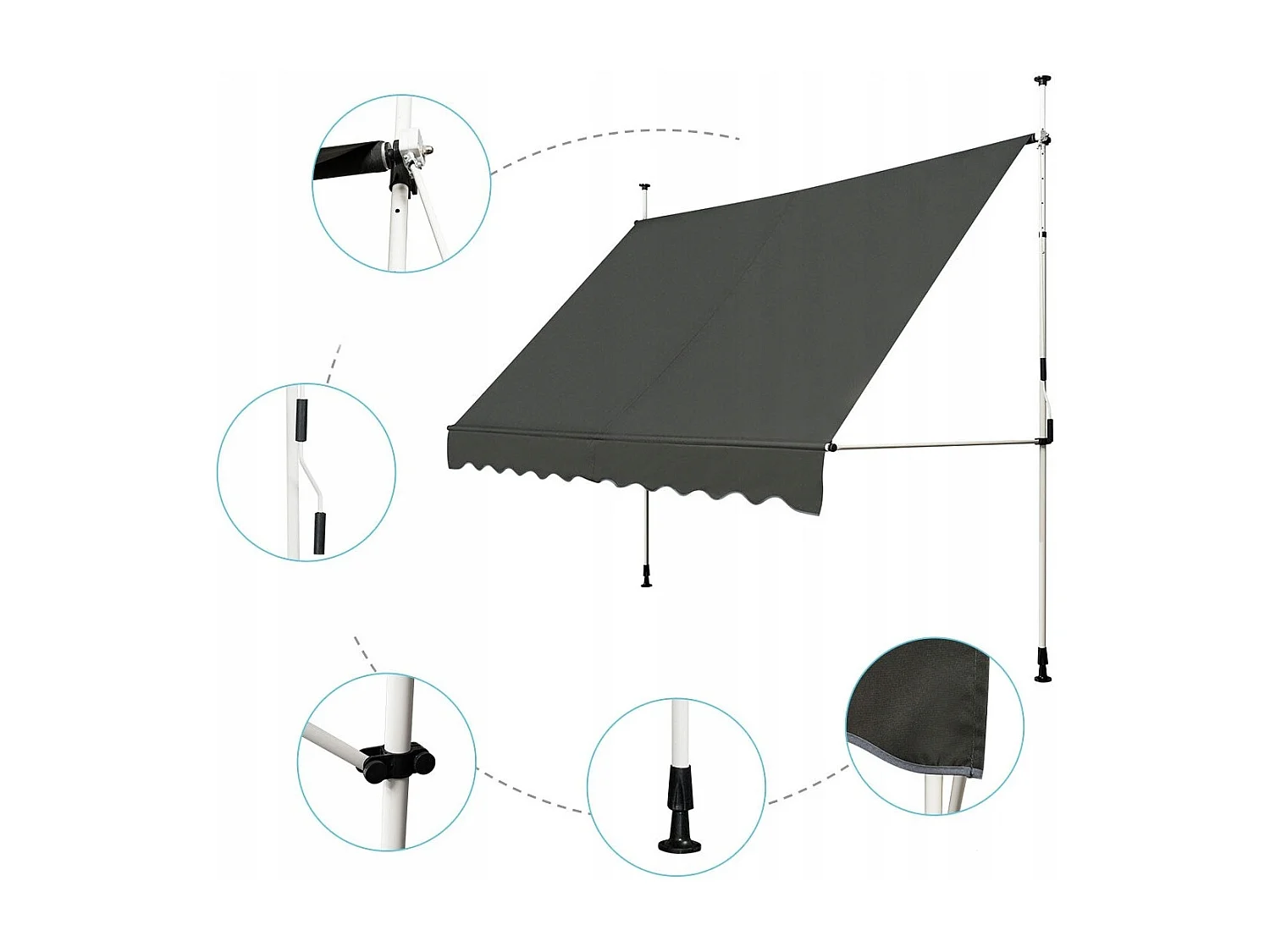 Tenda da sole telescopica e retrattile, Tenda parasole resistente ai raggi UV impermeabile 300 x 120 cm Grigio