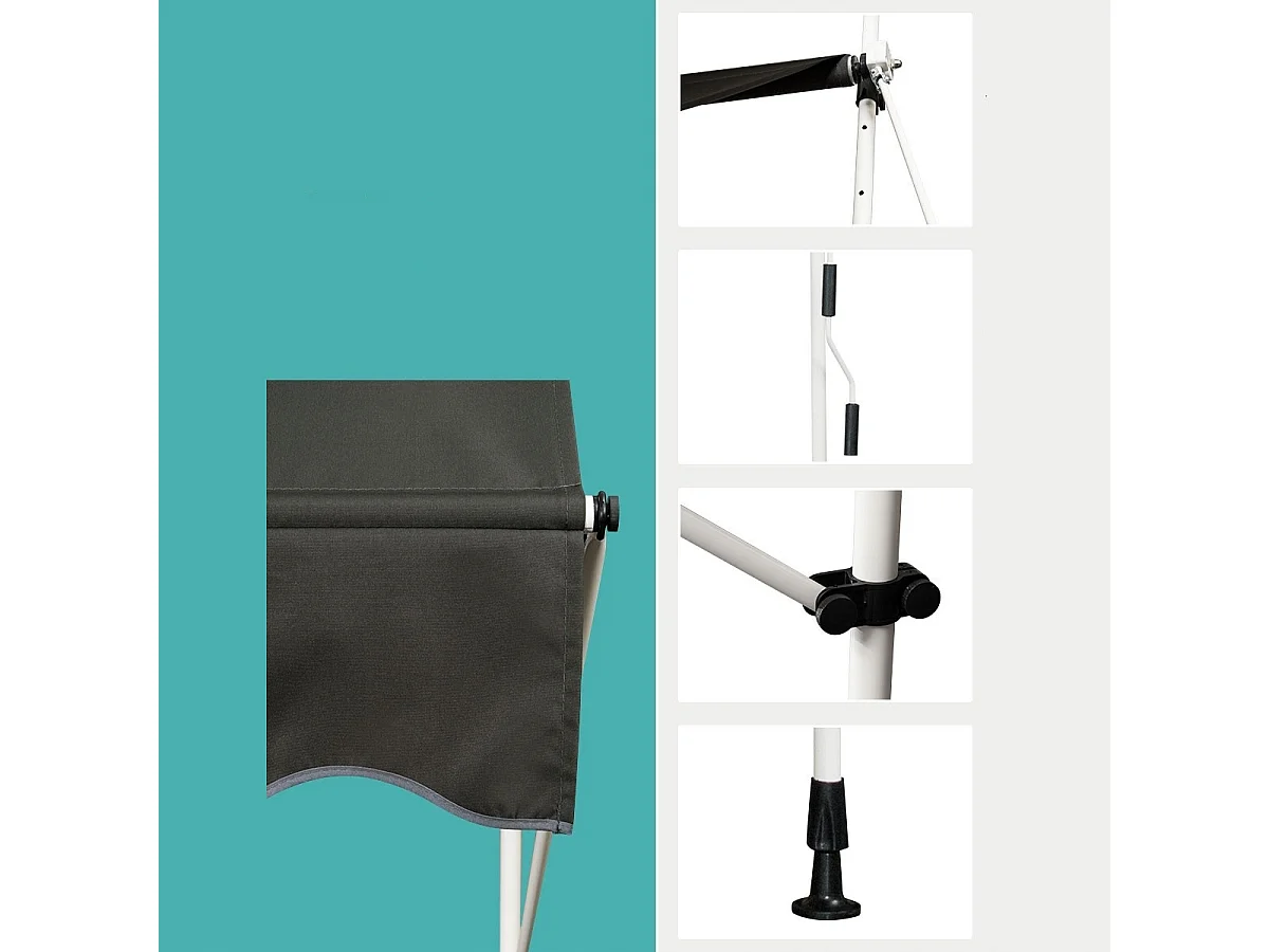 Ausfahrbarer Baldachin Sonnenschutz mit Kurbel höhenverstellbare Markise 150 x 120 cm Grau