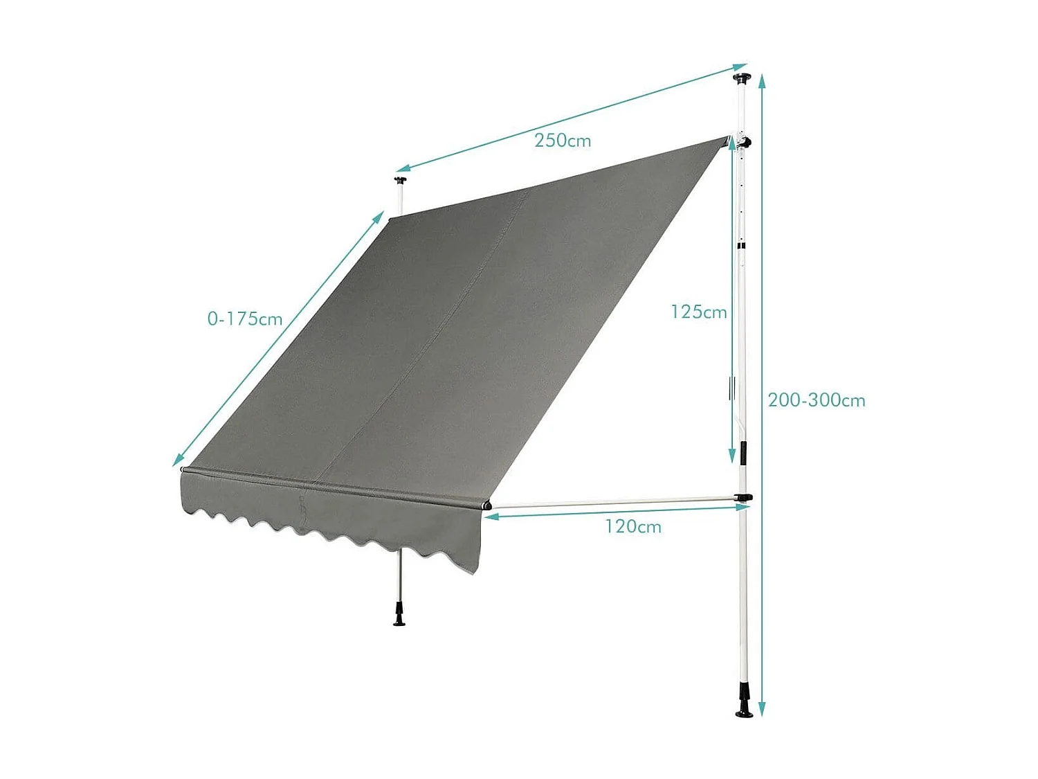 Klemmmarkise Balkonmarkise höhenverstellbar Markise mit Handkurbel Sonnenschutz  250 x 120 cm Grau