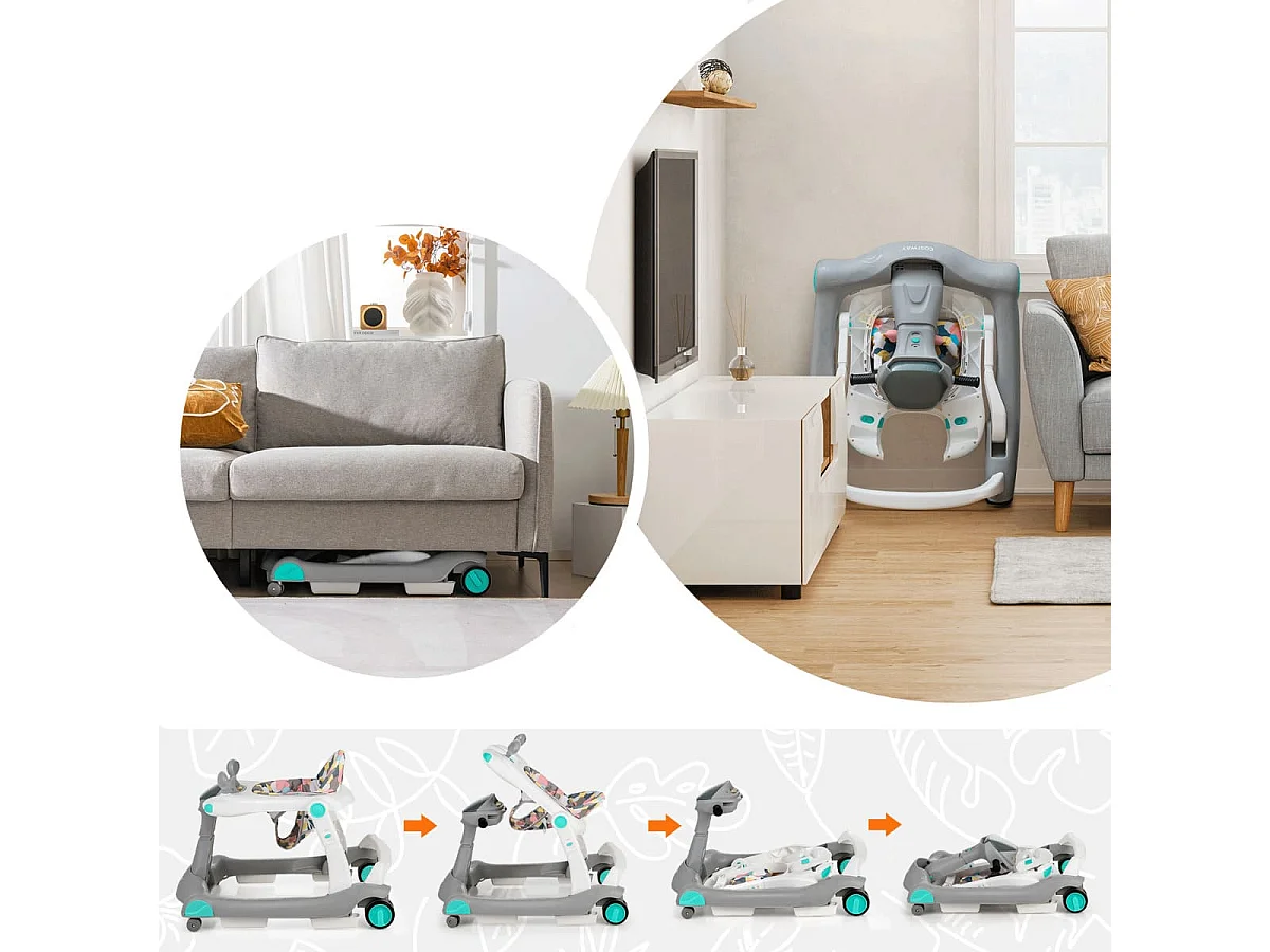 Primi passi 2 in 1 per bambini con cuscino altezza velocità regolabili, Primi passi a spinta pieghevole Grigio