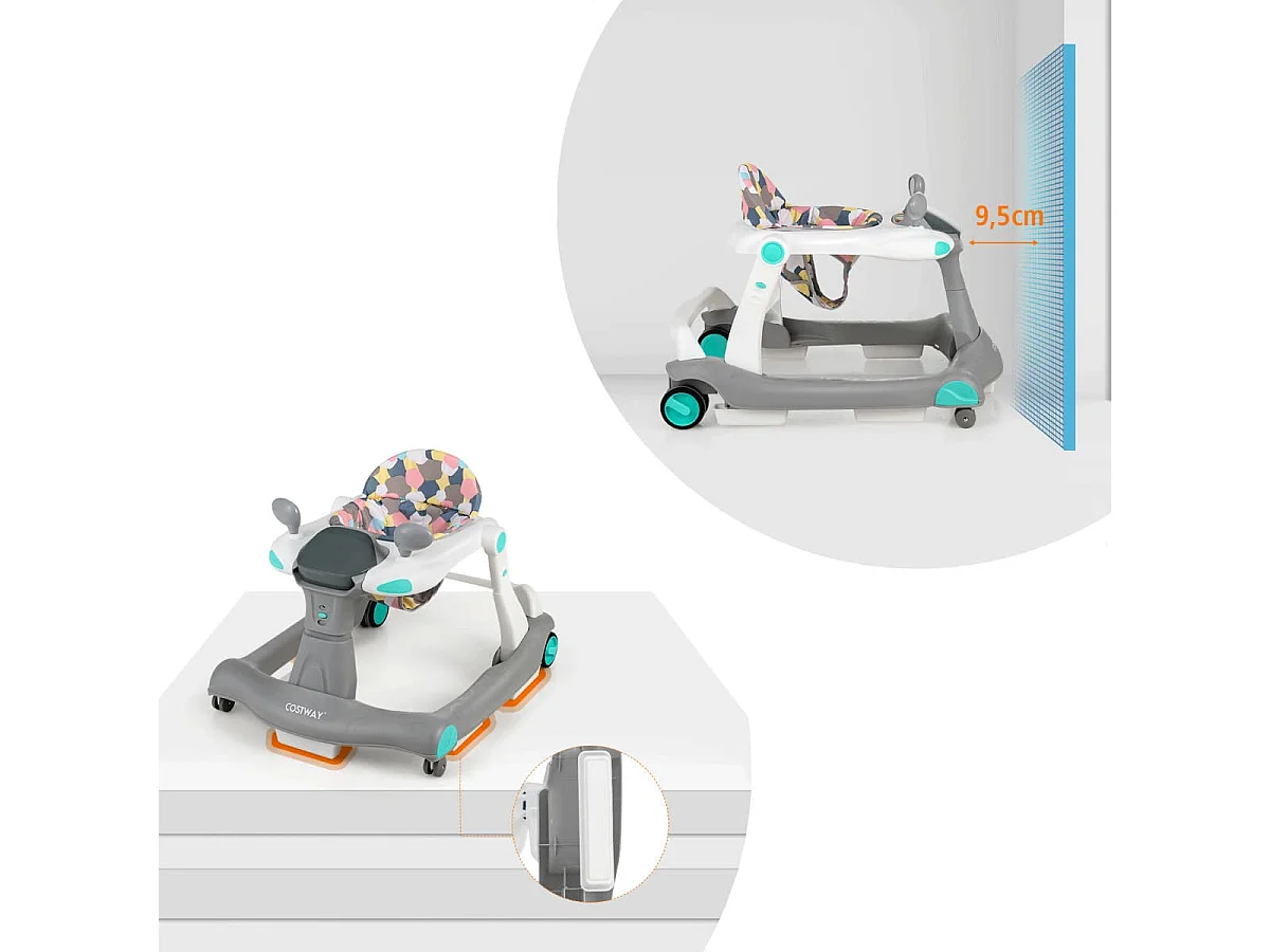 Primi passi 2 in 1 per bambini con cuscino altezza velocità regolabili, Primi passi a spinta pieghevole Grigio