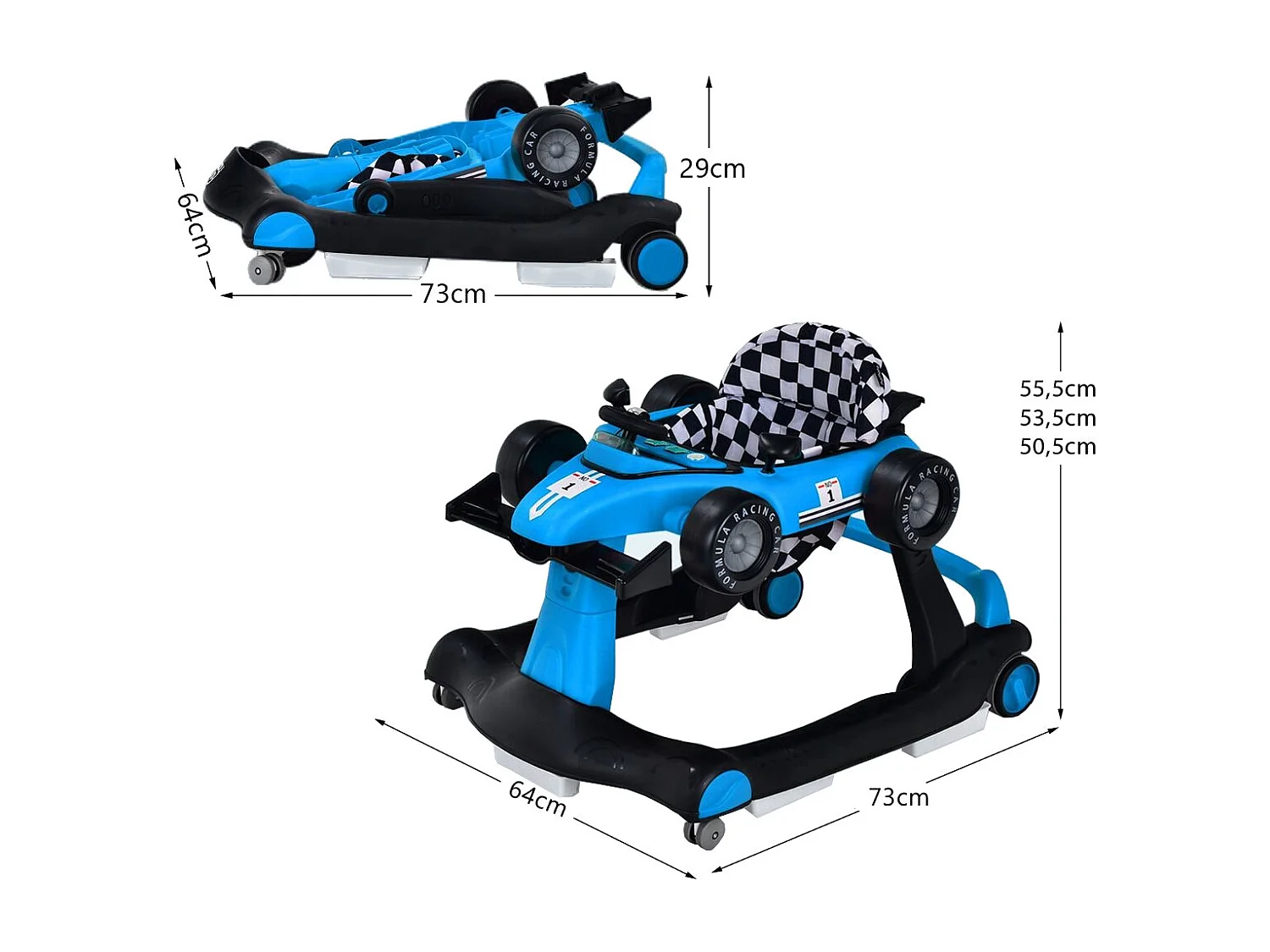 Primi passi 4 in 1 per neonati con altezza e velocità regolabili, Primi passi a spinta con carillon con luci Blu