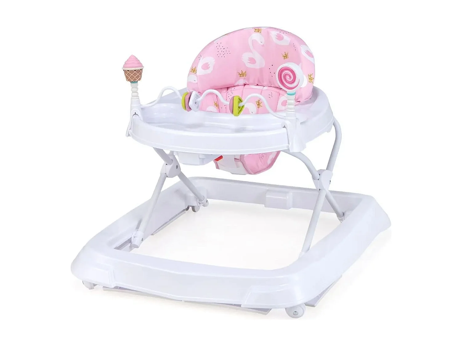 Zusammenklappbarer Lauflernwagen mit Rädern 3-stufig Höhenverstellbar & Abnehmbares Weiches Sitzkissen Rosa