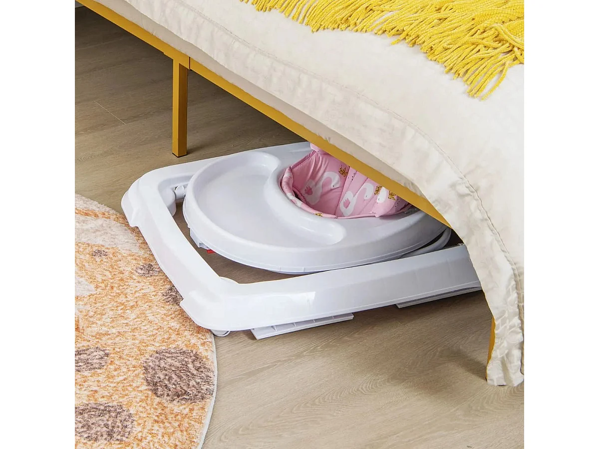 Zusammenklappbarer Lauflernwagen mit Rädern 3-stufig Höhenverstellbar & Abnehmbares Weiches Sitzkissen Rosa