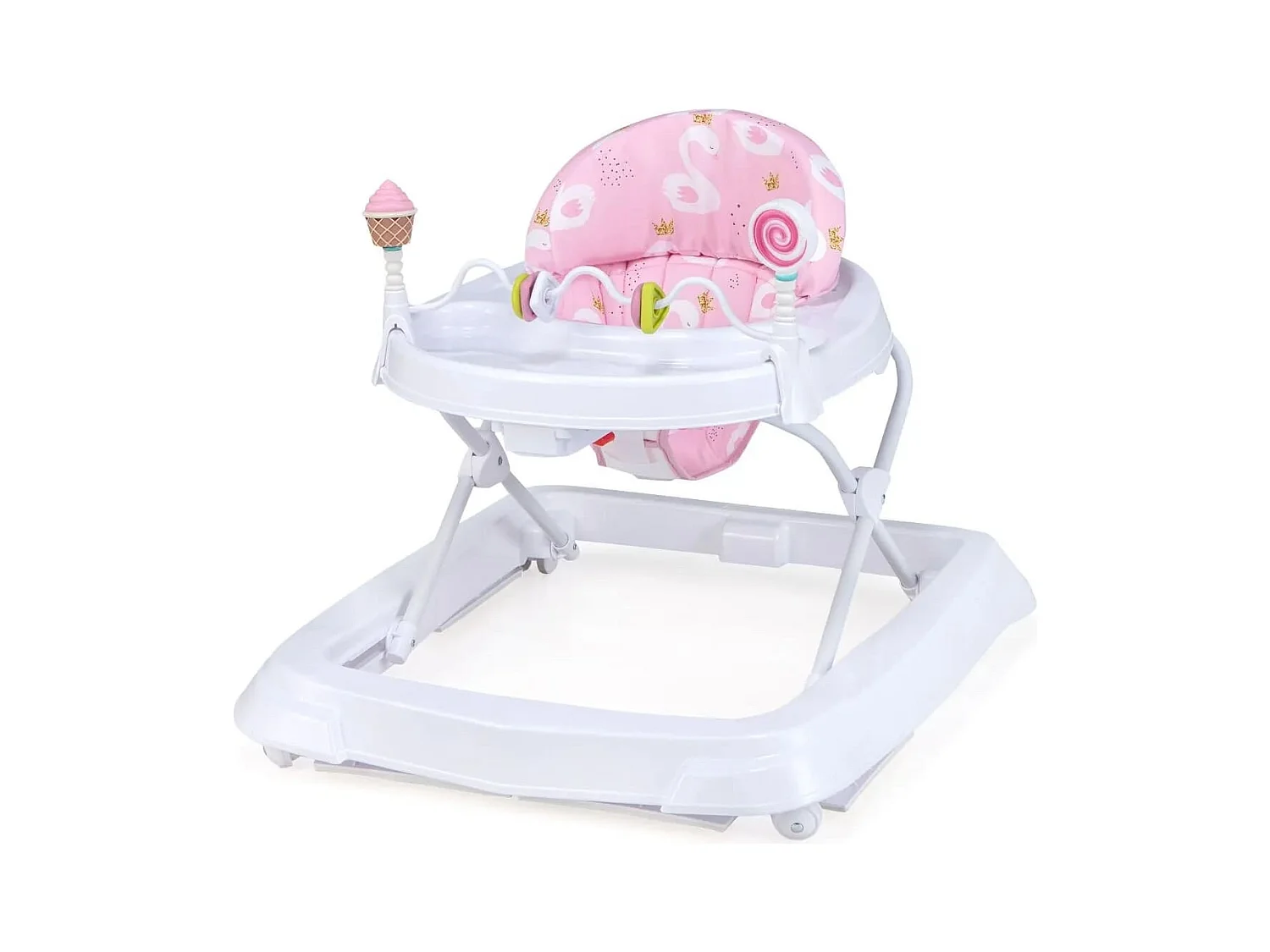 Girello pieghevole per bambini con ruote altezza regolabile su 3 livelli, Girello per l'apprendimento Rosa
