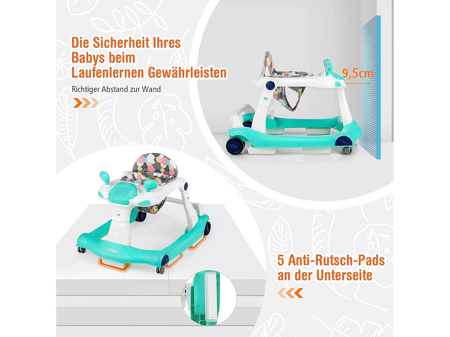 2-in-1 Lauflernhilfe klappbar, Baby Walker höhenverstellbar, Gehfrei, Laufhilfe mit Anti-Kollision & Anti-Rutsch, Lauflernwagen, für 6-18 Monate, bis 15kg belastbar