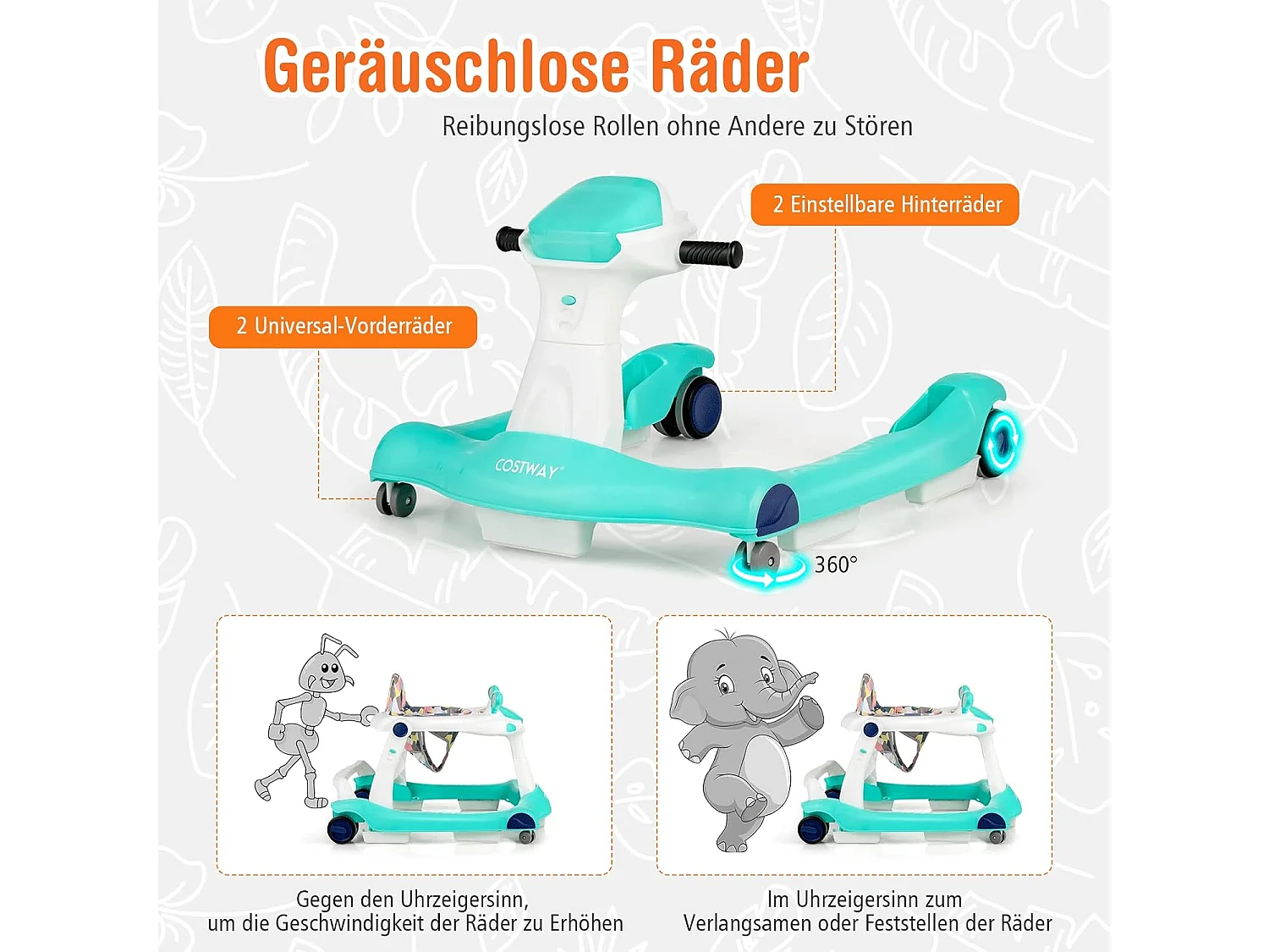 2-in-1 Lauflernhilfe klappbar, Baby Walker höhenverstellbar, Gehfrei, Laufhilfe mit Anti-Kollision & Anti-Rutsch, Lauflernwagen, für 6-18 Monate, bis 15kg belastbar