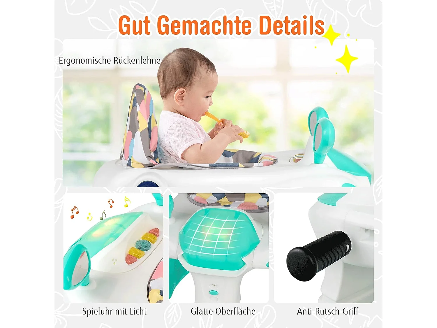 2-in-1 Lauflernhilfe klappbar, Baby Walker höhenverstellbar, Gehfrei, Laufhilfe mit Anti-Kollision & Anti-Rutsch, Lauflernwagen, für 6-18 Monate, bis 15kg belastbar