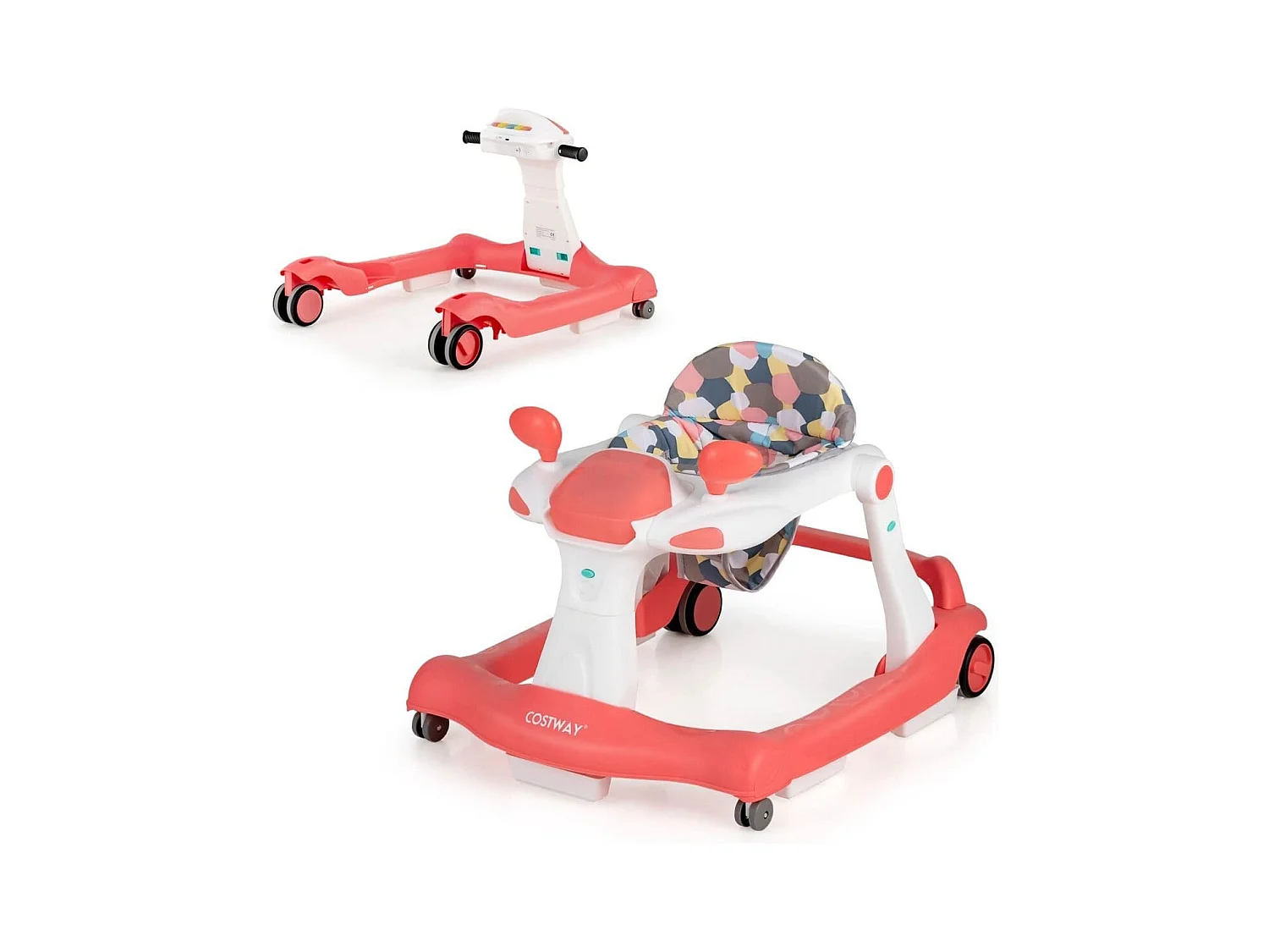 Primi passi 2 in 1 per bambini con cuscino altezza velocità regolabili, Primi passi a spinta pieghevole Arancione