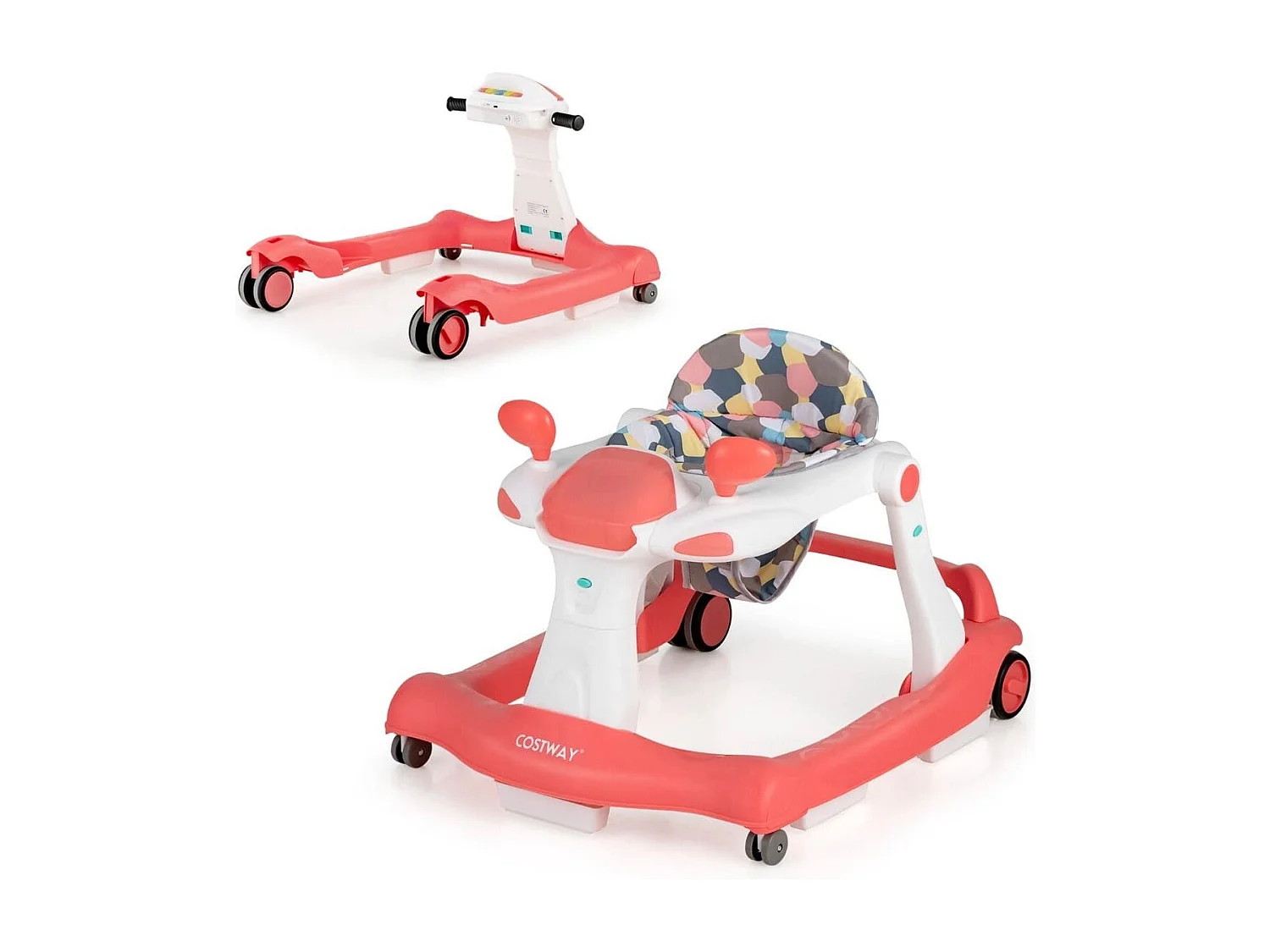 Trotteur Bébé Pliable 2 en 1 Hauteur et Vitesse Réglables Effet Sonore avec Lumières Coussin de Siège Lavable 6 à 18 Mois Orange