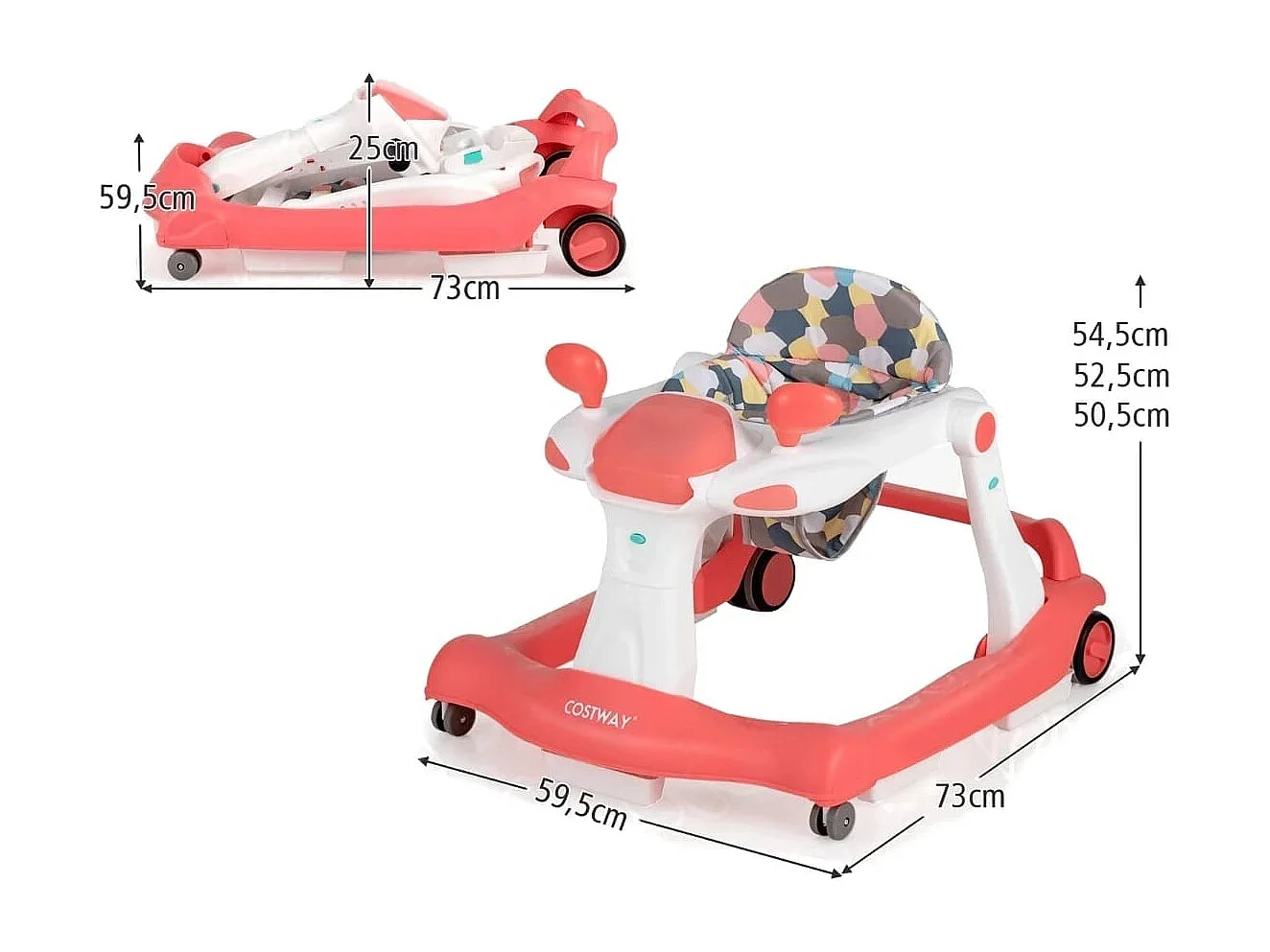 Trotteur Bébé Pliable 2 en 1 Hauteur et Vitesse Réglables Effet Sonore avec Lumières Coussin de Siège Lavable 6 à 18 Mois Orange