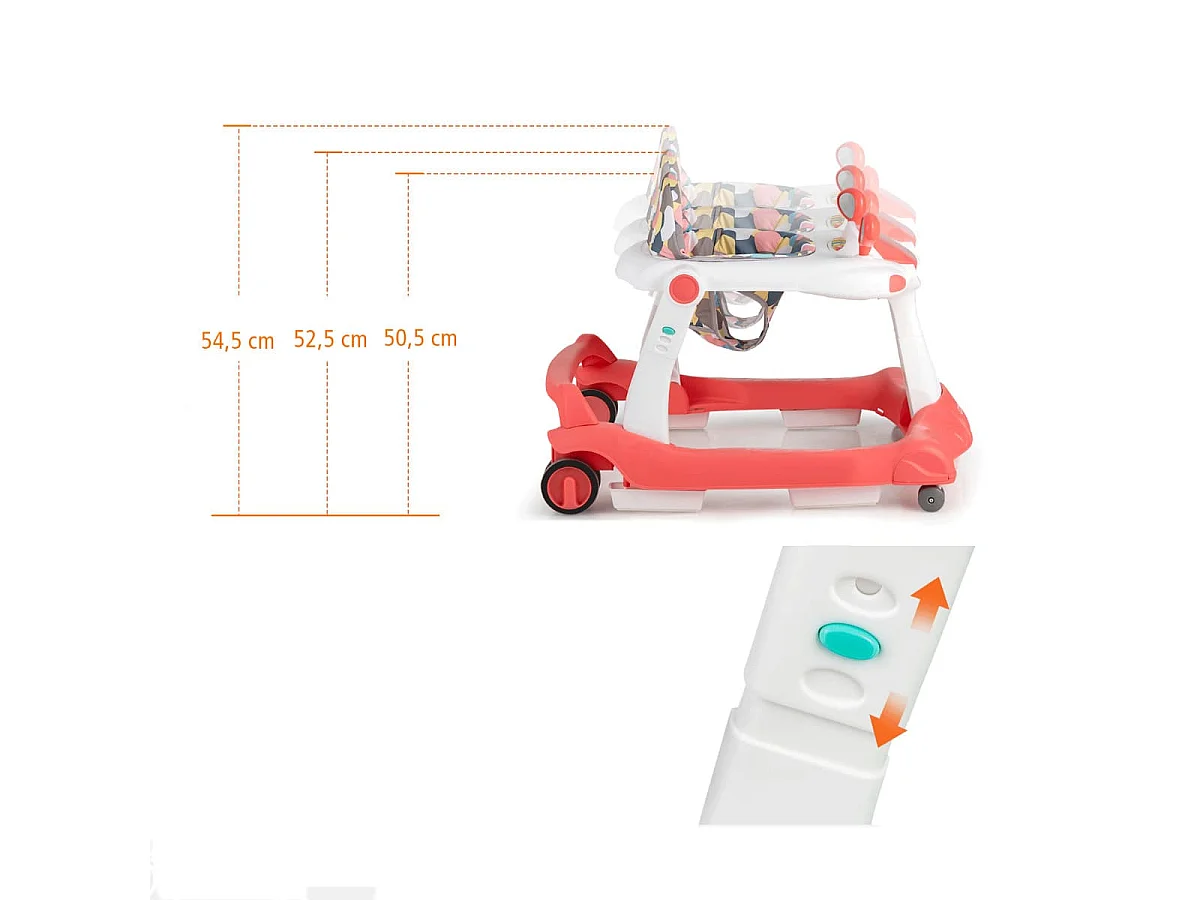 Trotteur Bébé Pliable 2 en 1 Hauteur et Vitesse Réglables Effet Sonore avec Lumières Coussin de Siège Lavable 6 à 18 Mois Orange