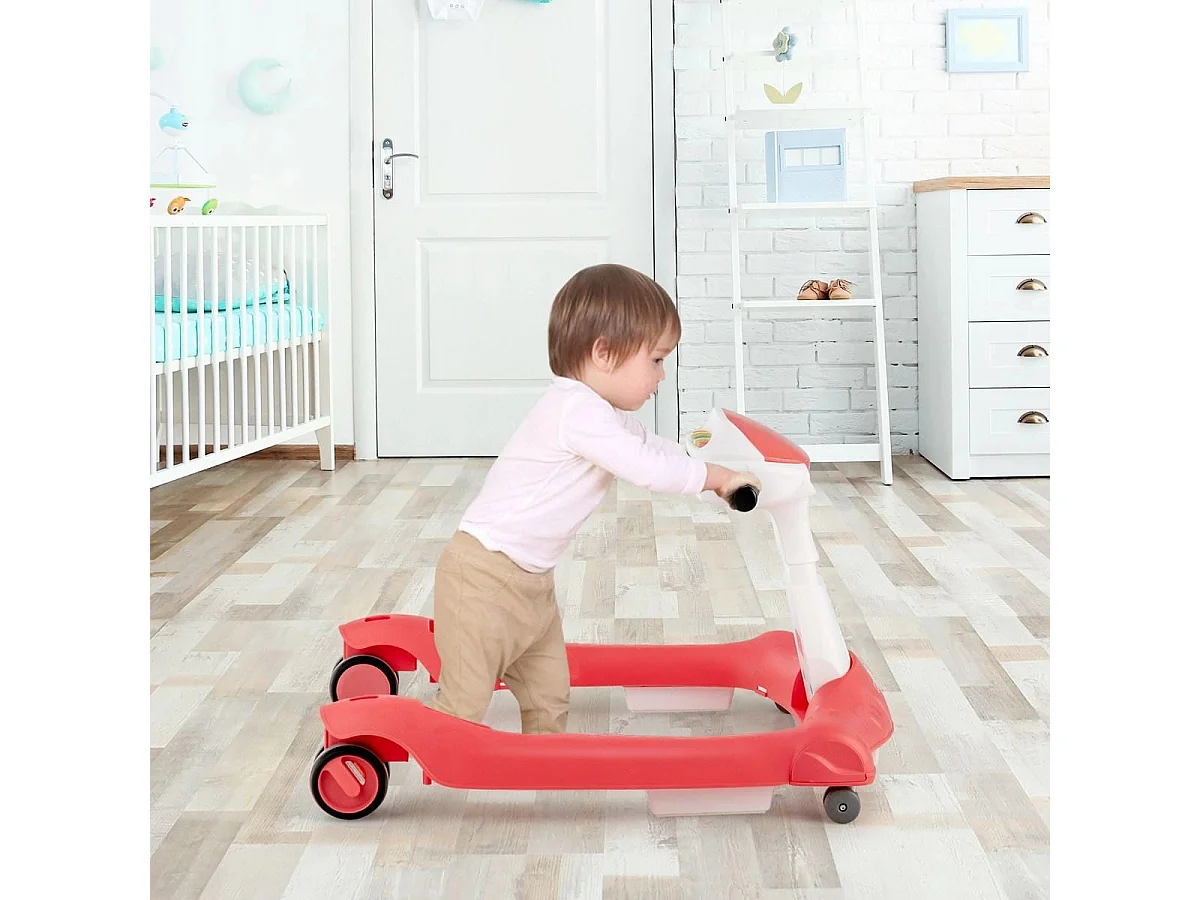 Trotteur Bébé Pliable 2 en 1 Hauteur et Vitesse Réglables Effet Sonore avec Lumières Coussin de Siège Lavable 6 à 18 Mois Orange