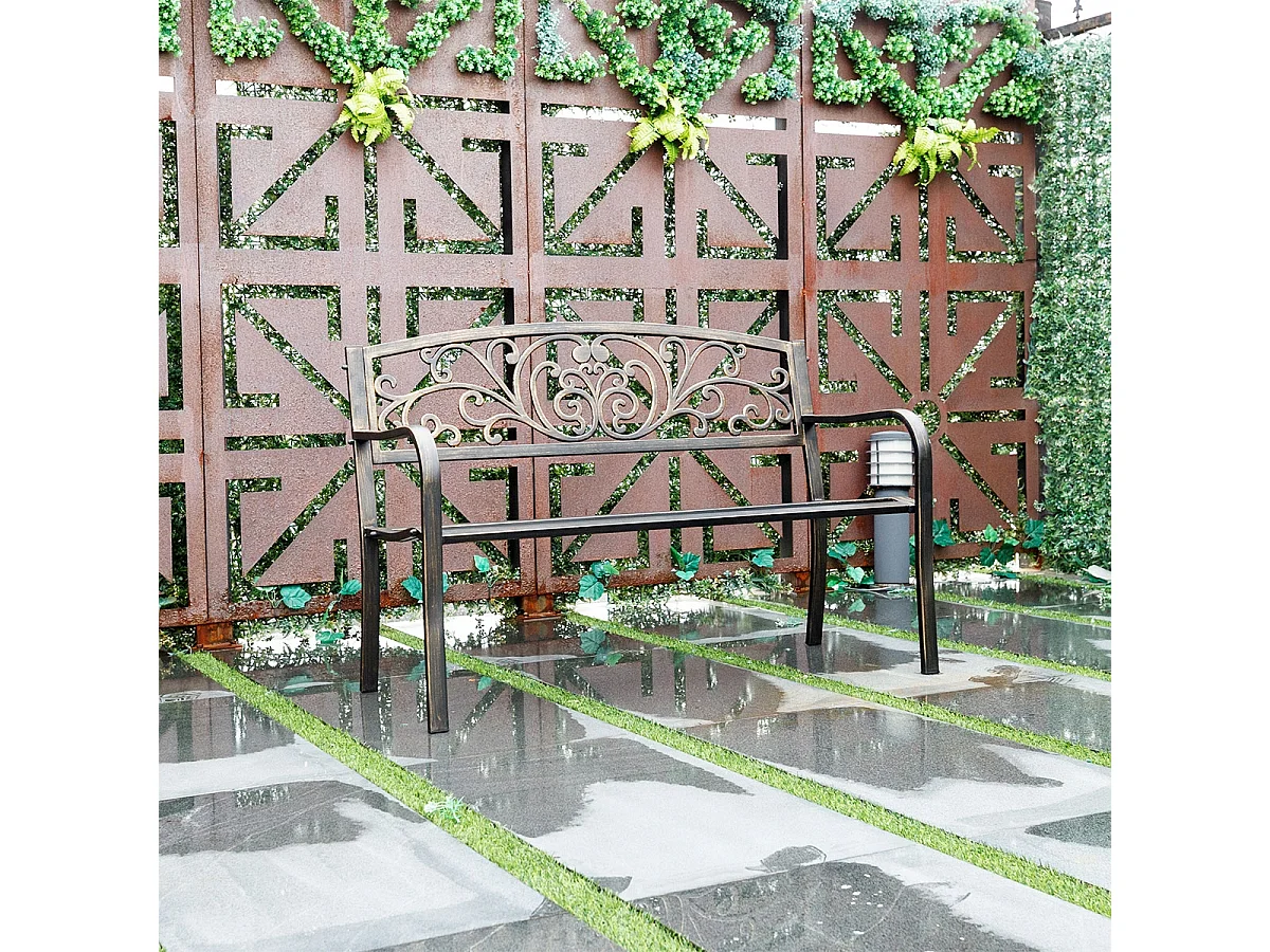 Panca da giardino con schienale 126x60x85cm Panchina in ghisa con braccioli