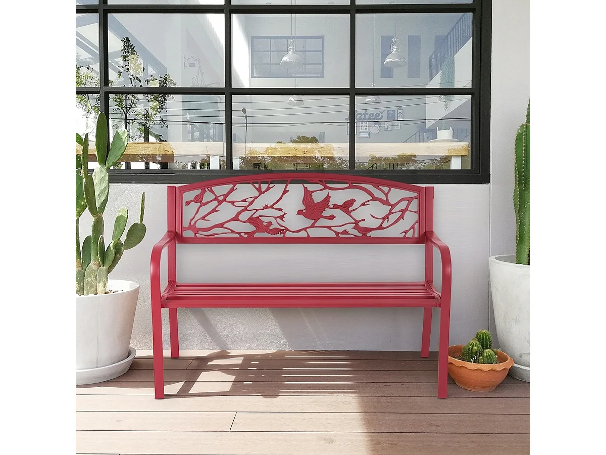 Gartenbank 3-Sitzer Parkbank Eisenbank mit Rückenlehnen Rot 127 x 60 x 88 cm