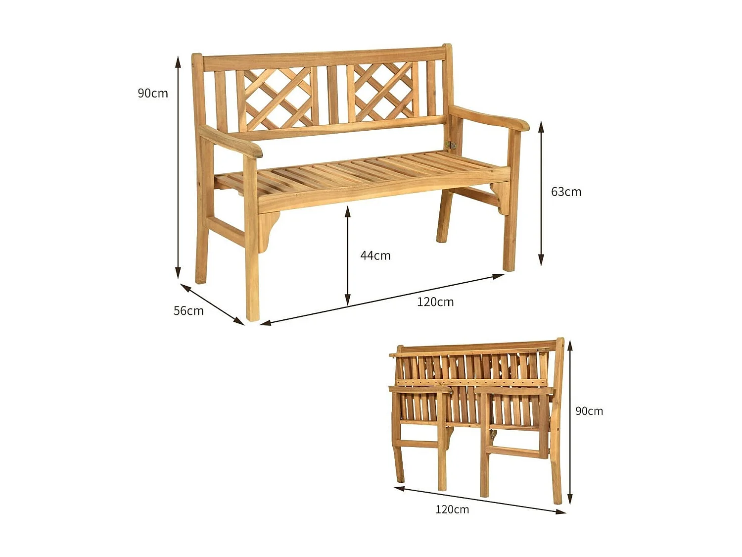 Klappbare Terrassenbank Gartenbank Holz Holzbank Gartenmöbel 120 x 56 x 90 cm Natur