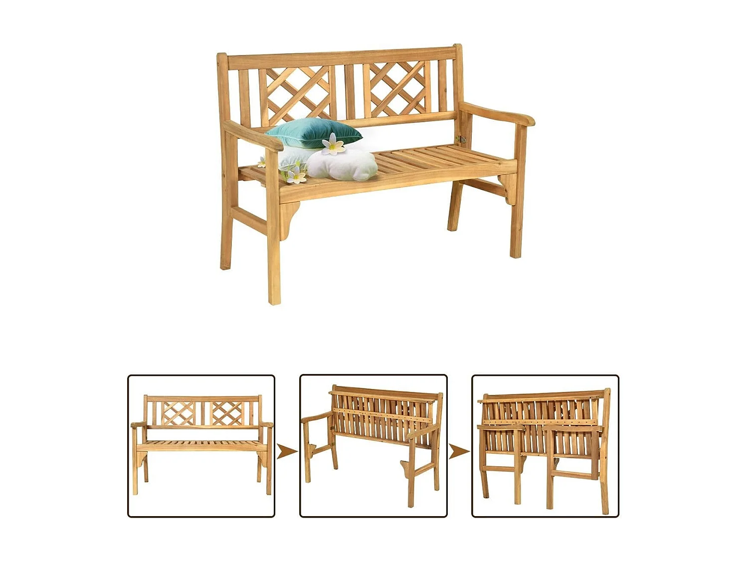 Klappbare Terrassenbank Gartenbank Holz Holzbank Gartenmöbel 120 x 56 x 90 cm Natur