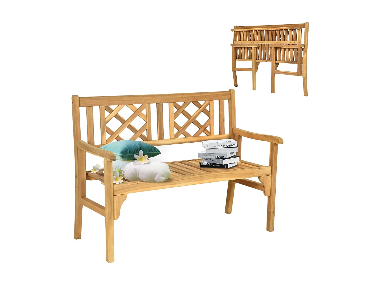 Klappbare Terrassenbank Gartenbank Holz Holzbank Gartenmöbel 120 x 56 x 90 cm Natur