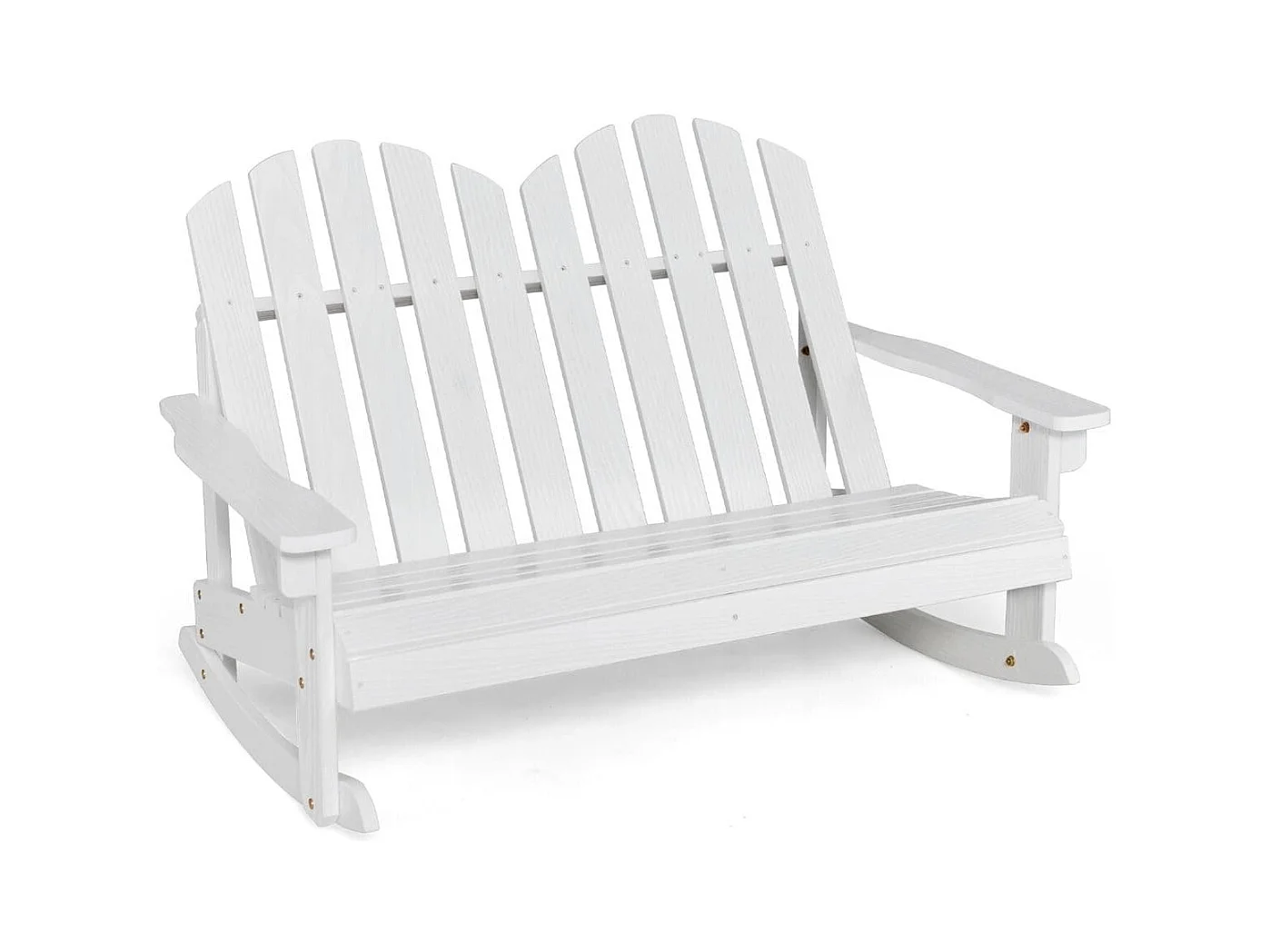 Sedia a dondolo adirondack per 2 bambini, Panchina a dondolo da esterno con sedile a doghe portata 100kg Bianco