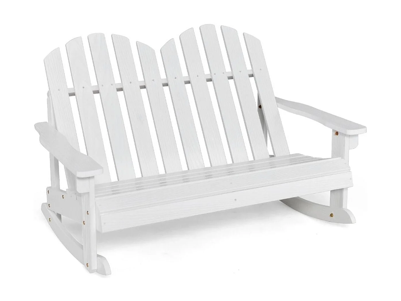 Sedia a dondolo adirondack per 2 bambini, Panchina a dondolo da esterno con sedile a doghe portata 100kg Bianco