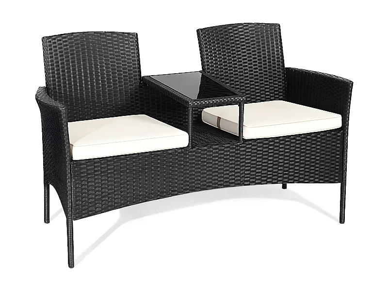 2-Sitzer Rattan Gartenbank mit Kissen