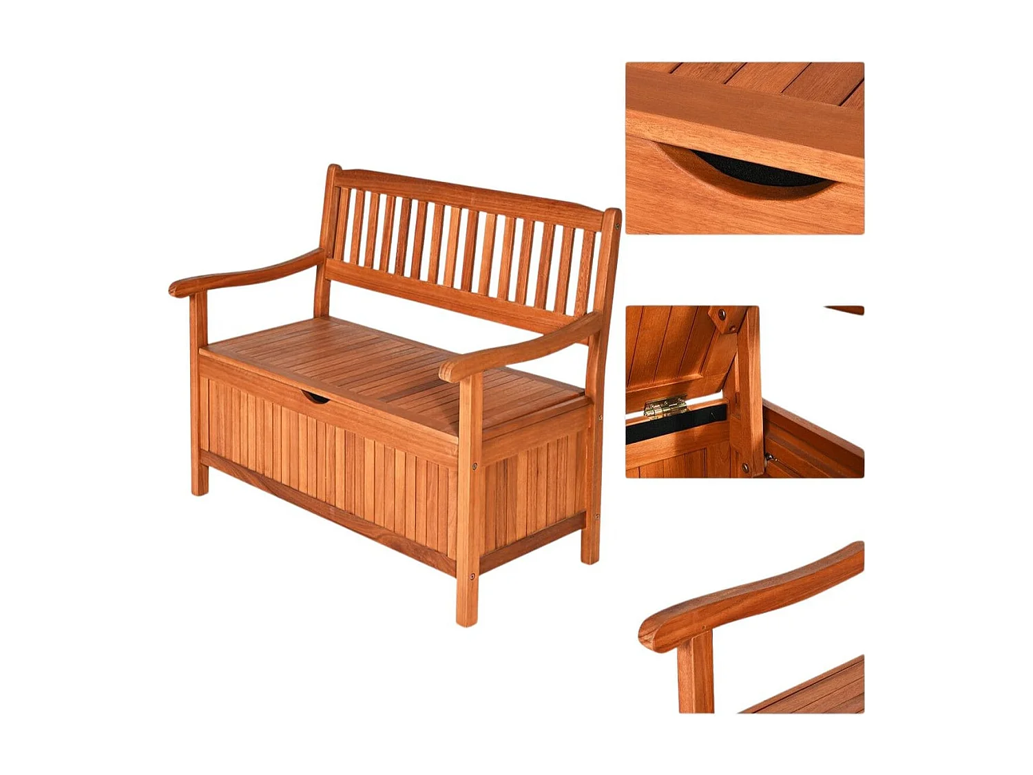 Holz Gartenbank mit Stauraum für 2-Sitzer bis 360kg Belastbar Holzbank Balkonbank Sitzbank